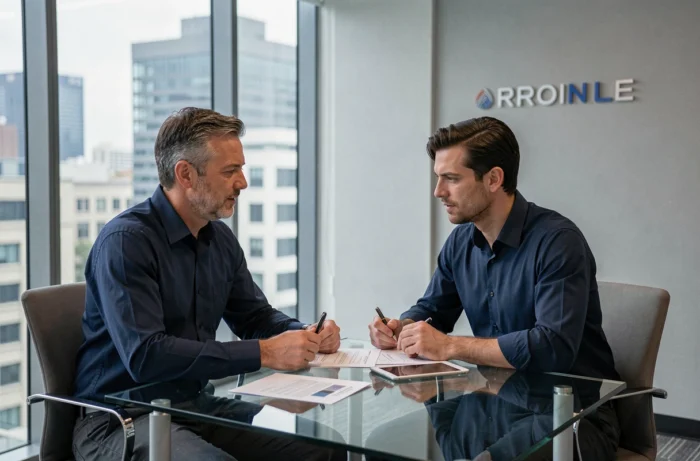 Homme en consultation avec un conseiller financier dans un bureau moderne pour planifier ses finances personnelles