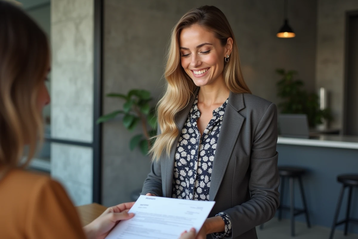 Femme confiante remettant son CV lors d