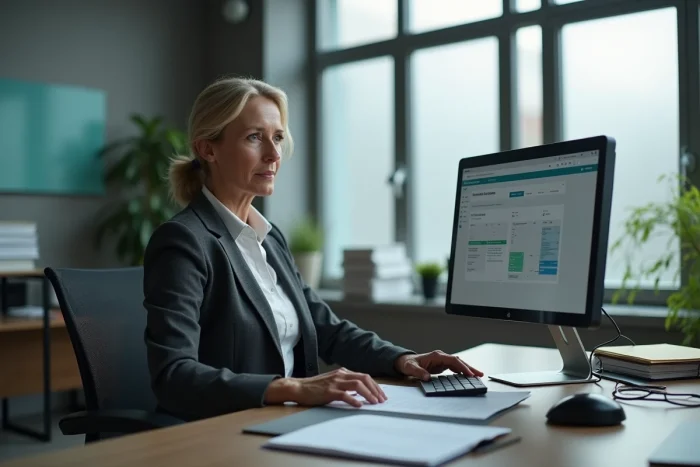 Gestionnaire de cabinet médical travaillant sur des logiciels de facturation et de gestion administrative sur ordinateur