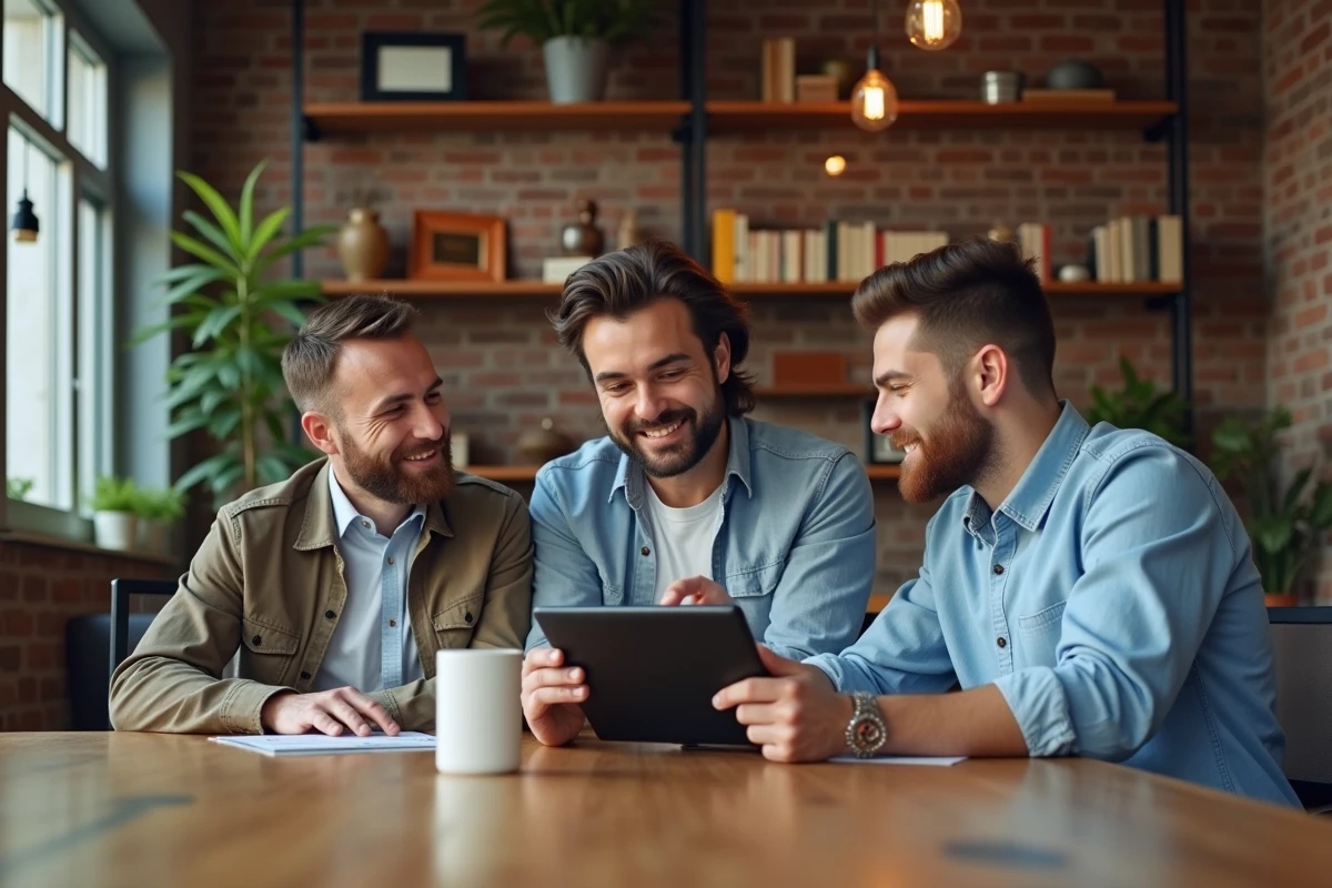 Groupe de professionnels discutant autour d