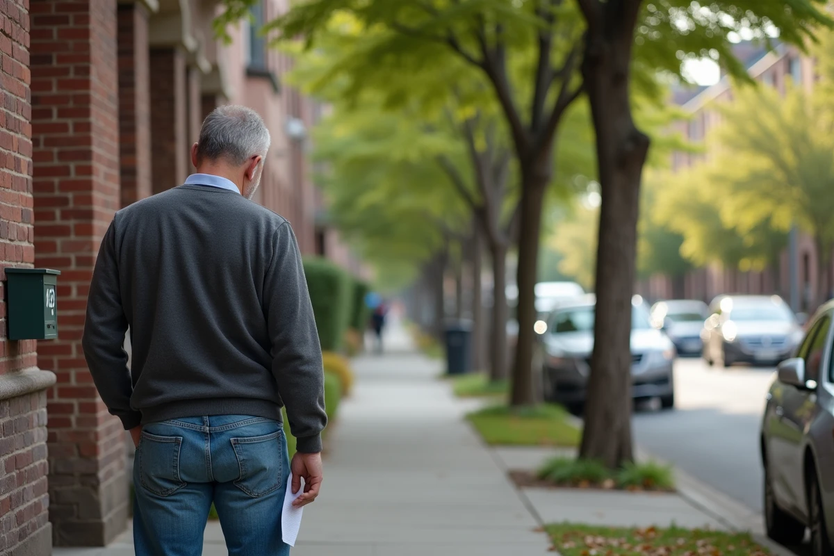 Homme vérifiant une adresse sur une boîte aux lettres dans la rue